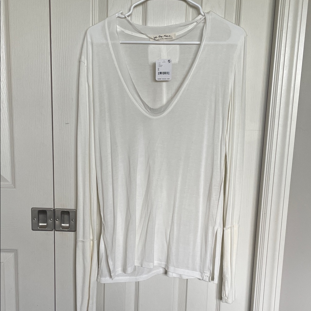 Free People Cream Long Sleeve Blouse